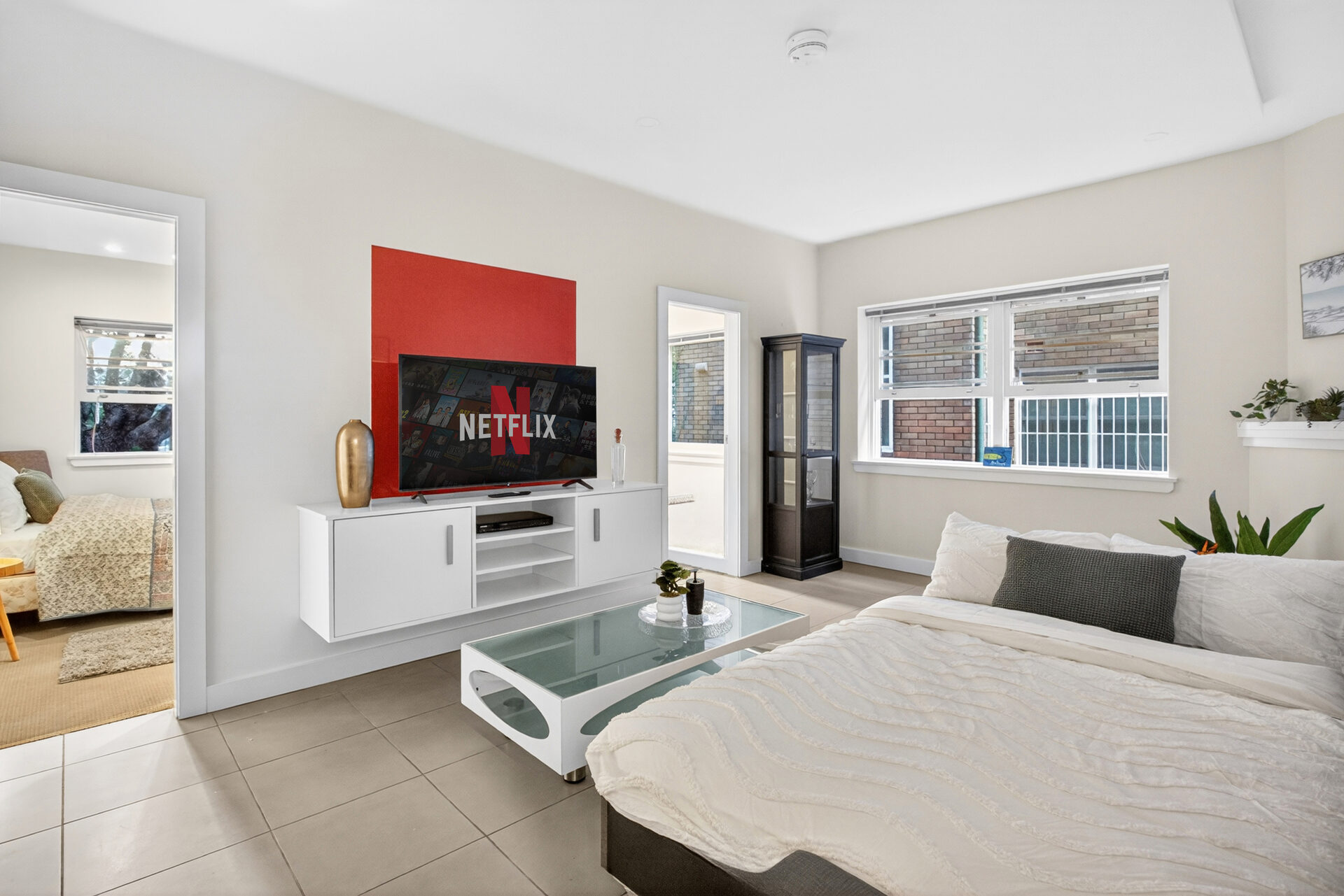 Open-plan living and bedroom