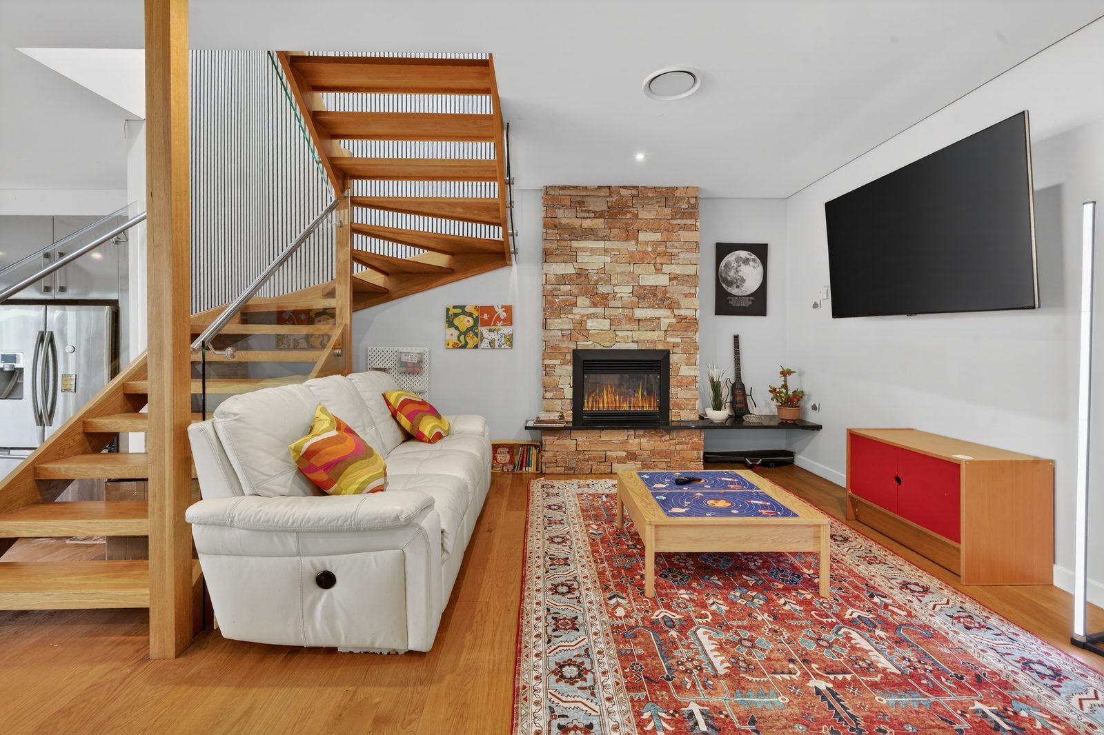 Living area with fireplace